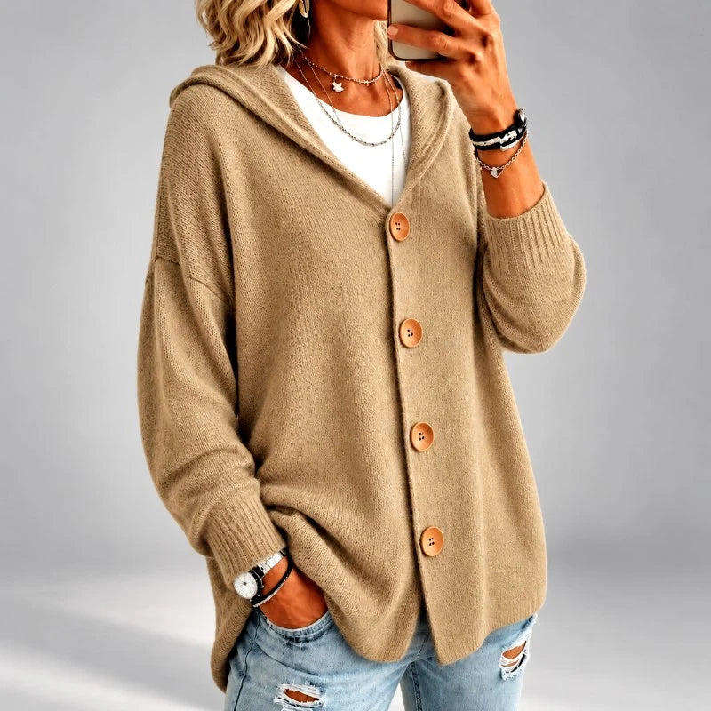 Women's Oversized Hooded Button-Front Knit Cardigan 2