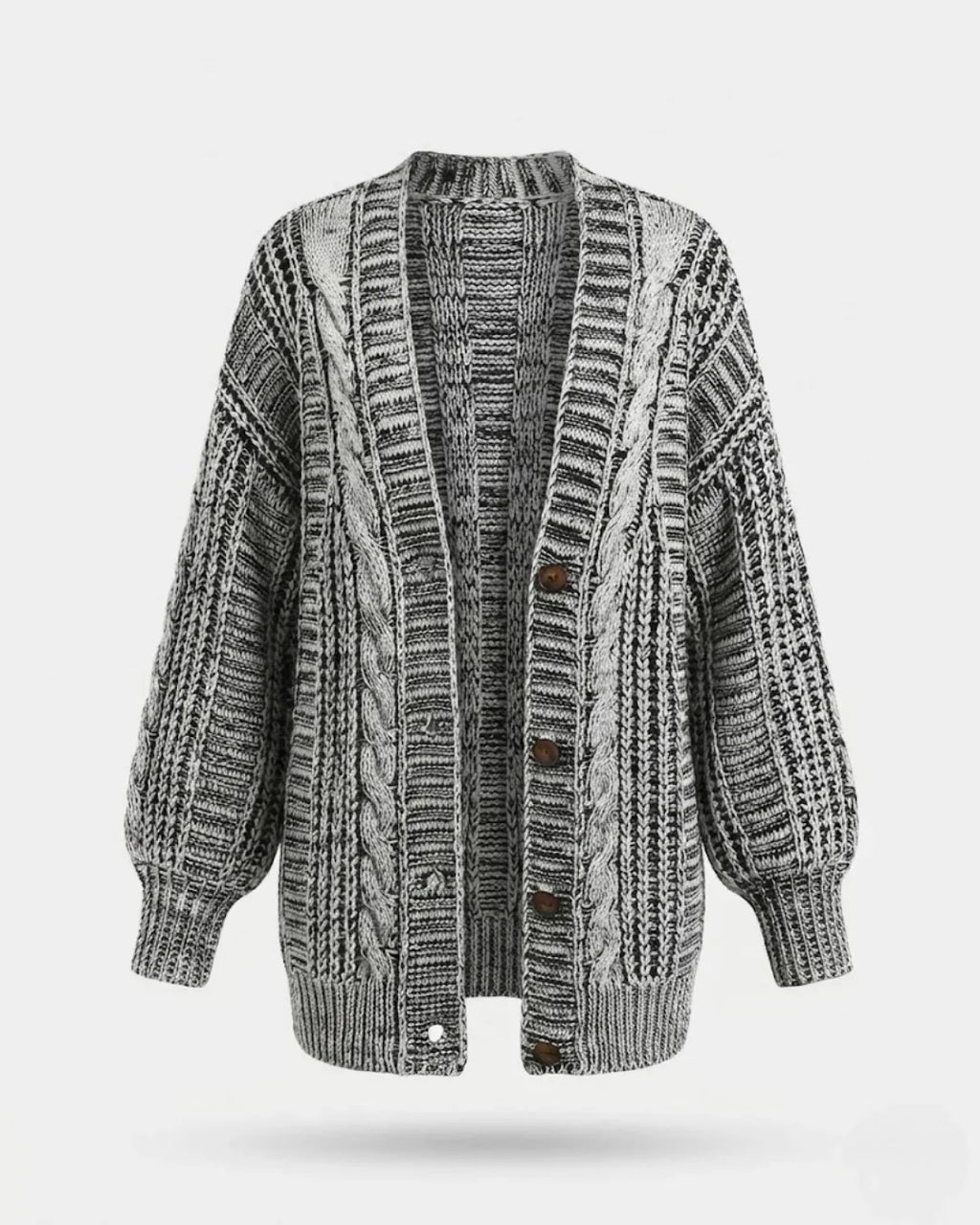 Women's Oversized Ribbed Cable-Knit Cardigan Sweater with Button Front 0