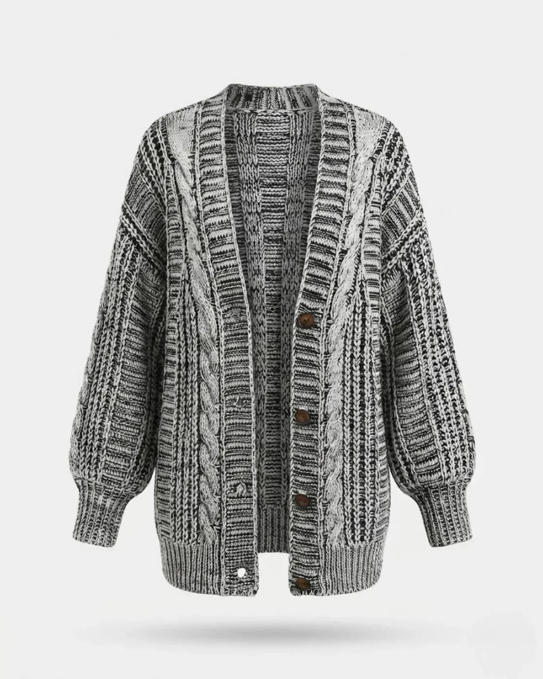 Women's Oversized Ribbed Cable-Knit Cardigan Sweater with Button Front 0