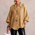 Women's Oversized Sequin Collared Cardigan with Statement Buttons 0