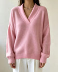 Women's Oversized Shawl Collar V-Neck Sweater for Relaxed Comfort 0