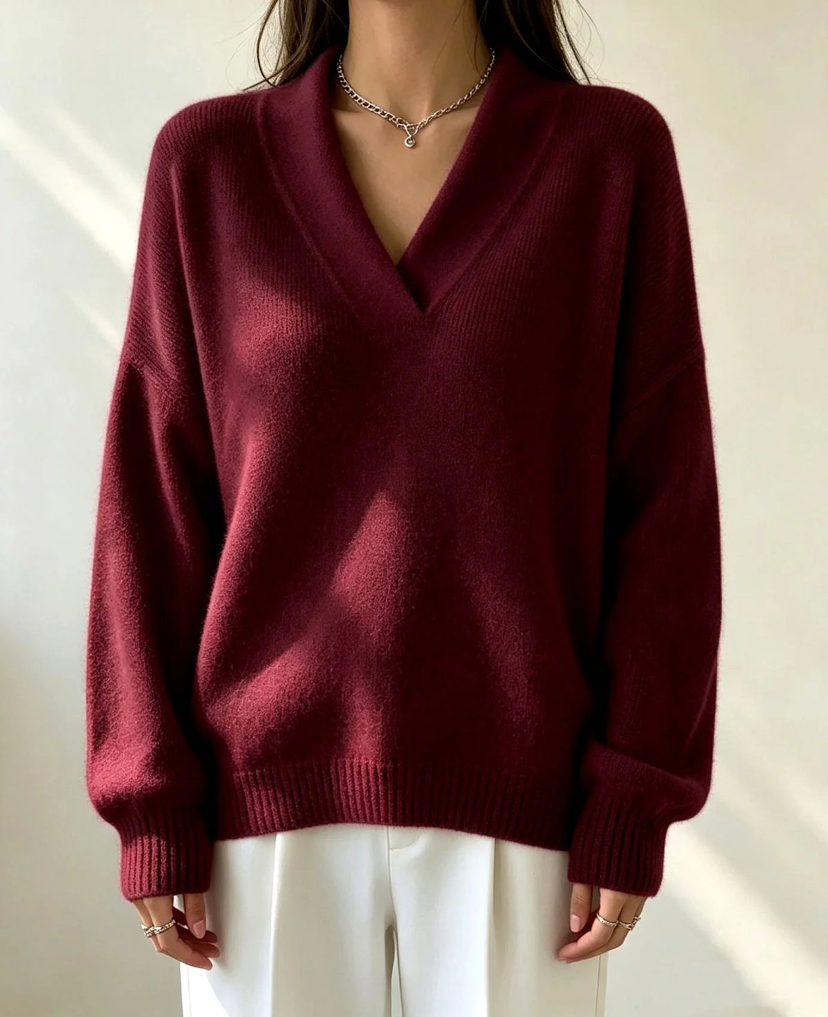 Women's Oversized Shawl Collar V-Neck Sweater for Relaxed Comfort 1