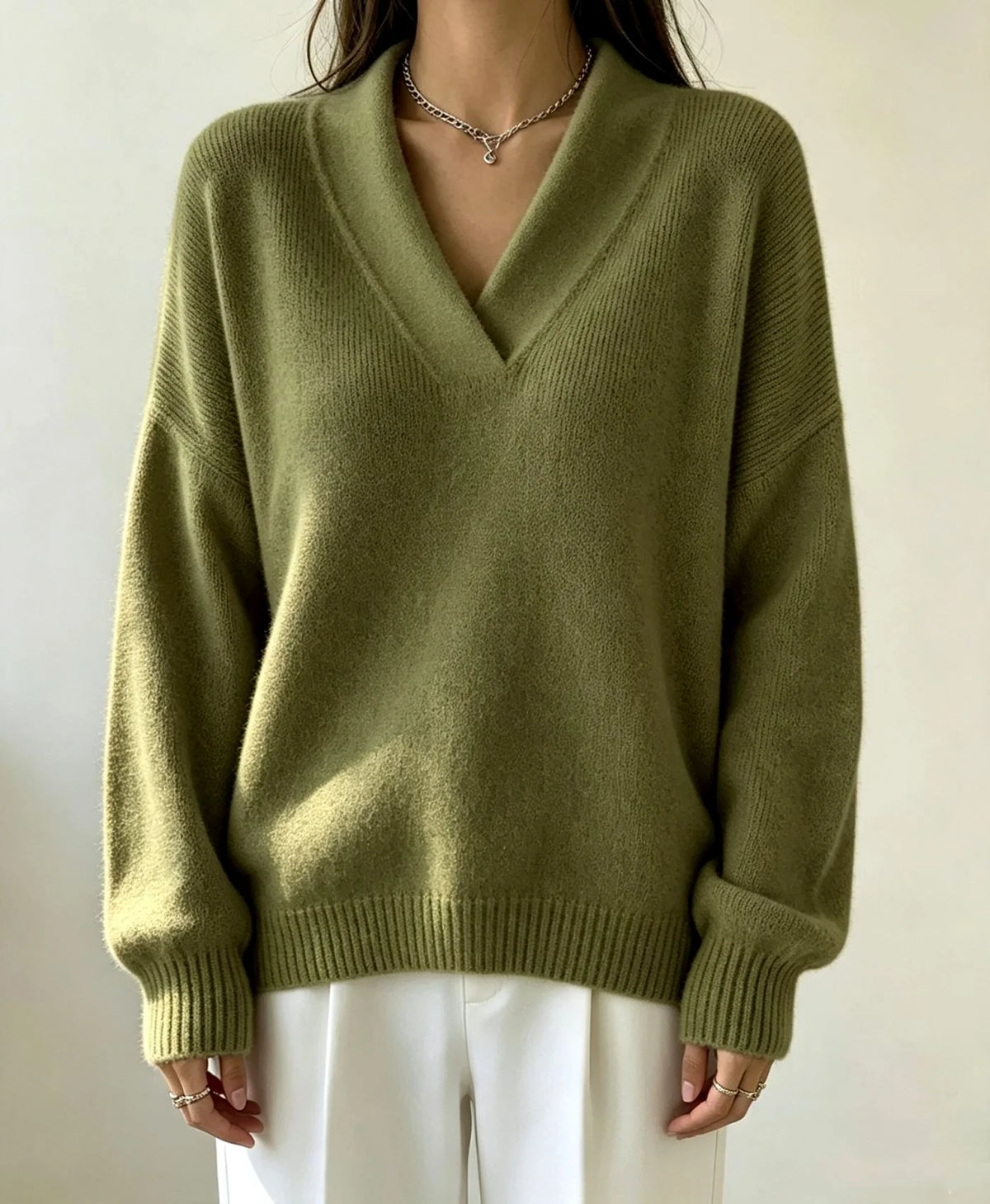 Women's Oversized Shawl Collar V-Neck Sweater for Relaxed Comfort 2