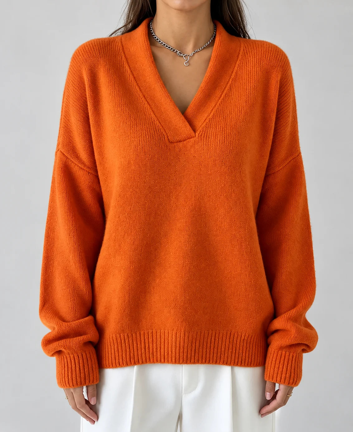 Women's Oversized Shawl Collar V-Neck Sweater for Relaxed Comfort 4