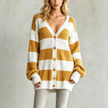 Women's Oversized V-Neck Striped Knit Cardigan with Button Front 0