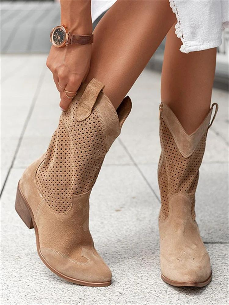 Women's Perforated Winter Western Boots with Breathable Design 1