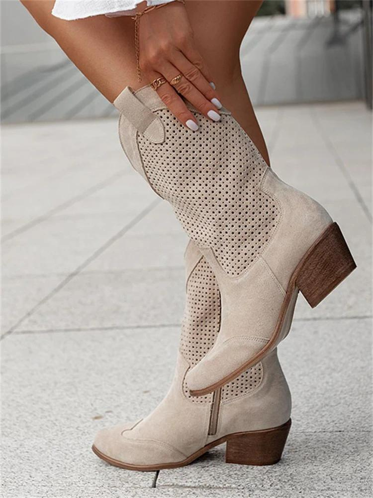 Women's Perforated Winter Western Boots with Breathable Design 2