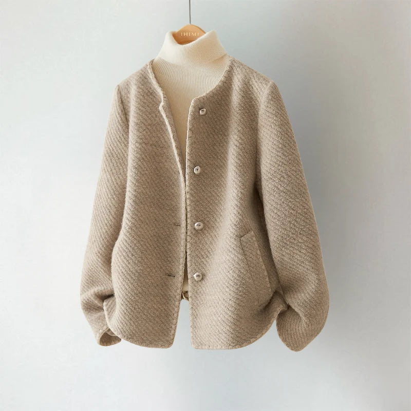 Women's Quilted-Texture Cardigan Sweater with Collarless Neckline 0