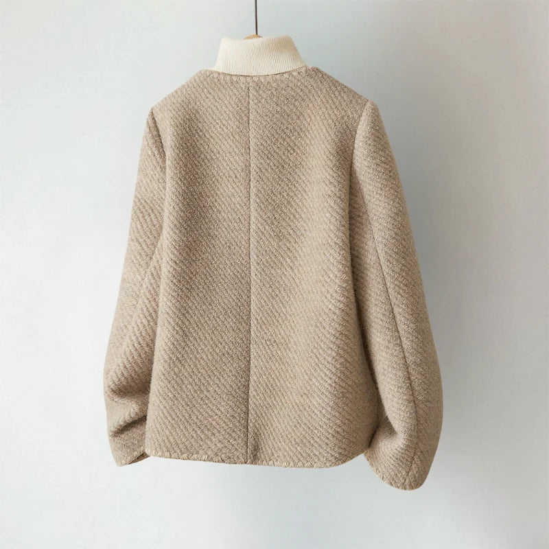 Women's Quilted-Texture Cardigan Sweater with Collarless Neckline 1