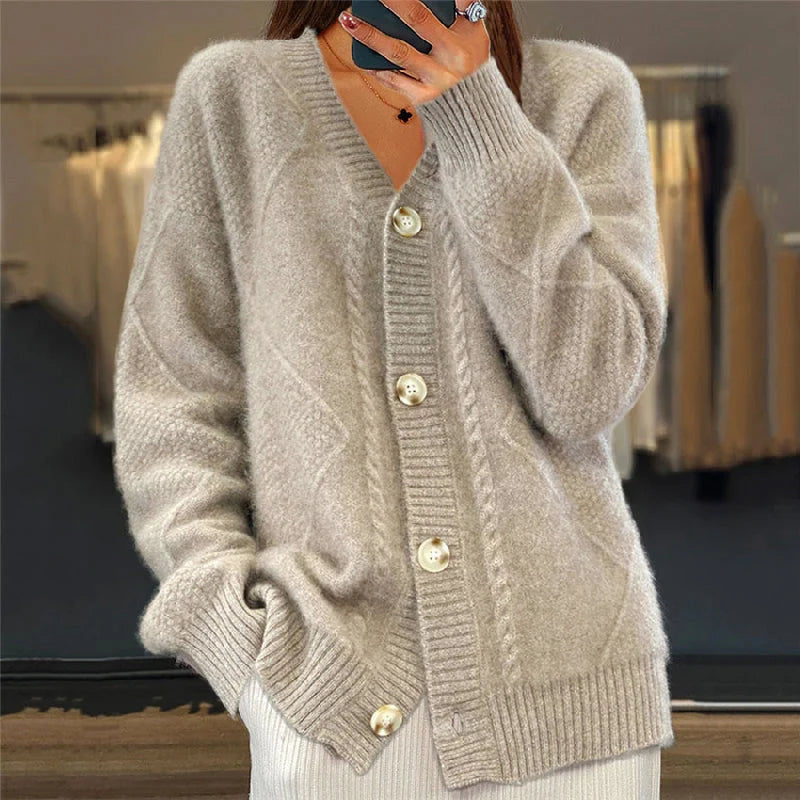 Women's Relaxed Fit Cable Knit Cardigan with Button Closure 1