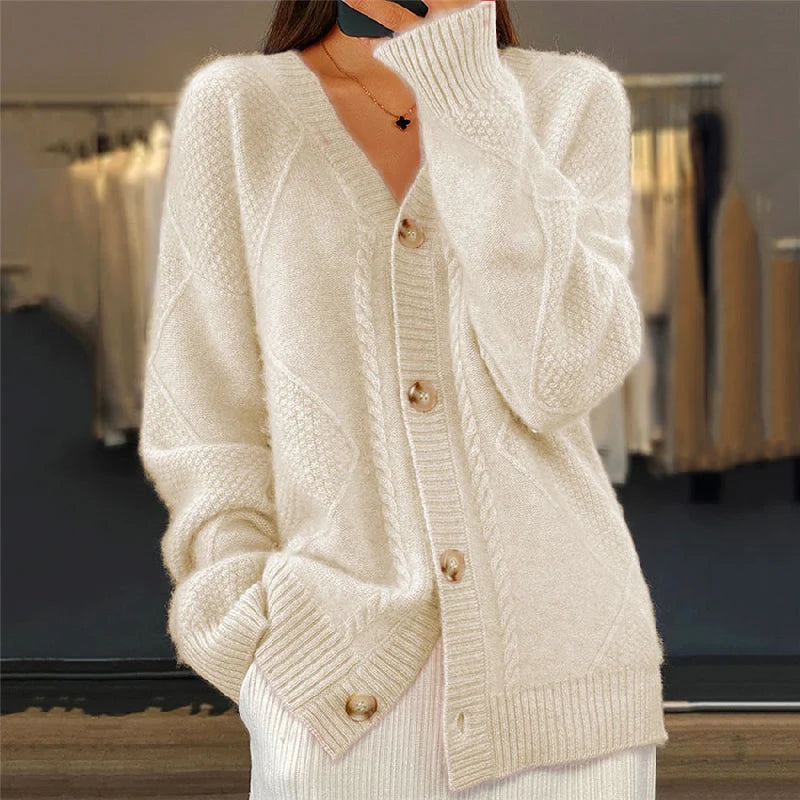 Women's Relaxed Fit Cable Knit Cardigan with Button Closure 2