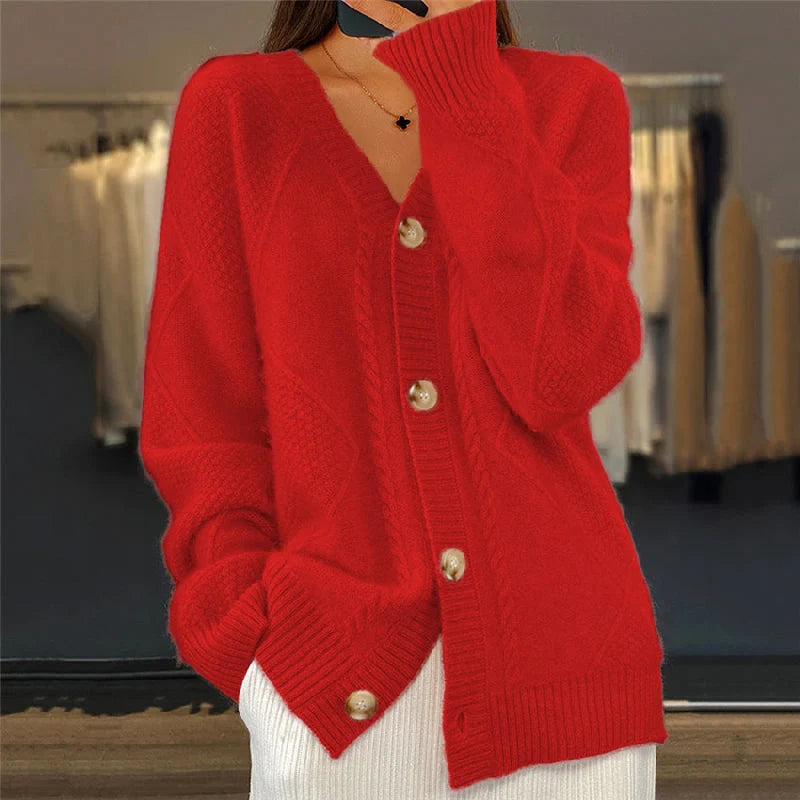 Women's Relaxed Fit Cable Knit Cardigan with Button Closure 3