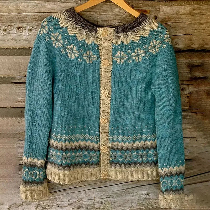Women's Relaxed Fit Fair Isle Knit Cardigan with Button Front 0