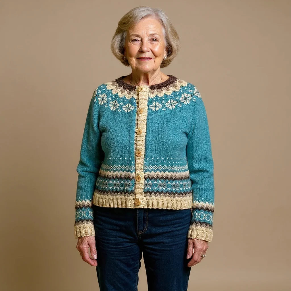 Women's Relaxed Fit Fair Isle Knit Cardigan with Button Front 1