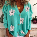 Women's Relaxed Fit Floral Embroidered Button-Front Cardigan 0