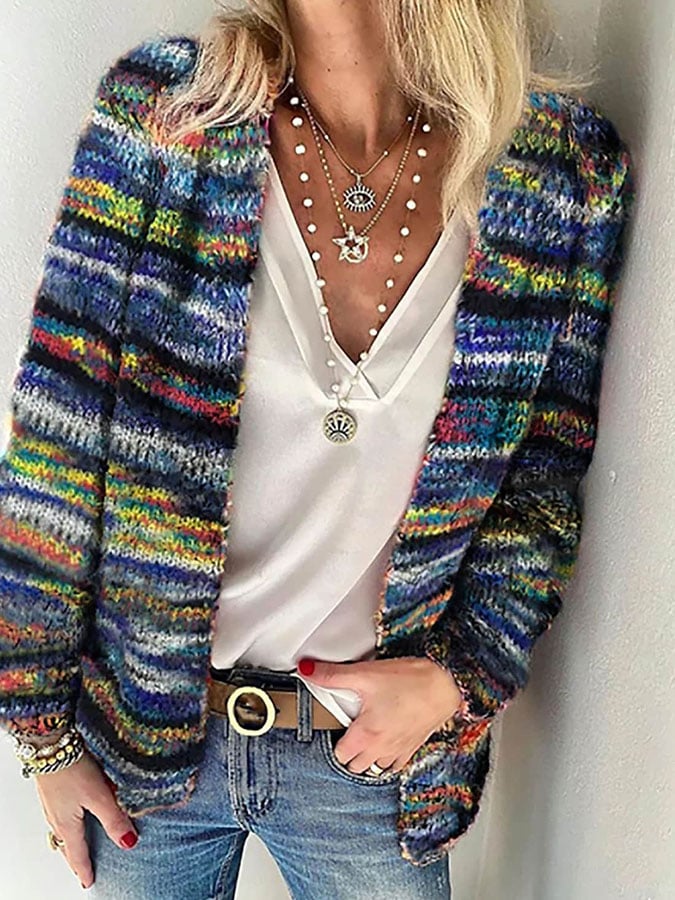 Women's Relaxed Fit Multicolor Striped Knit Cardigan 0