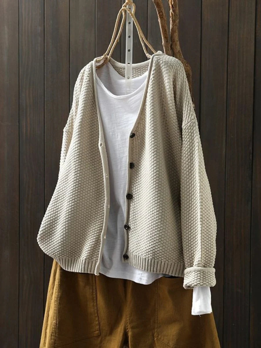 Women's Relaxed Fit Textured Knit Cardigan with Button Front 1