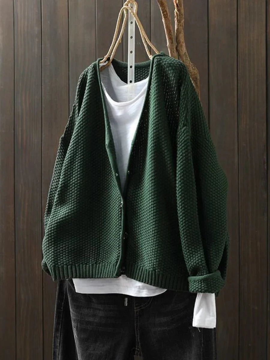 Women's Relaxed Fit Textured Knit Cardigan with Button Front 2