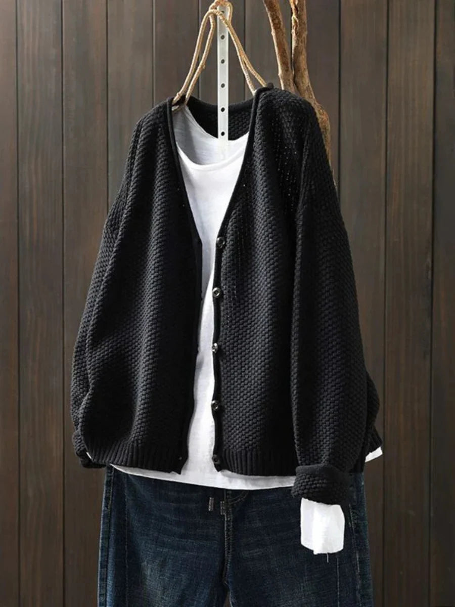 Women's Relaxed Fit Textured Knit Cardigan with Button Front 3