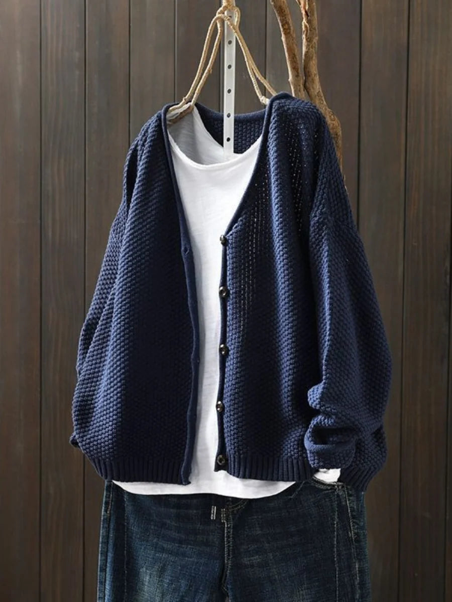 Women's Relaxed Fit Textured Knit Cardigan with Button Front 4