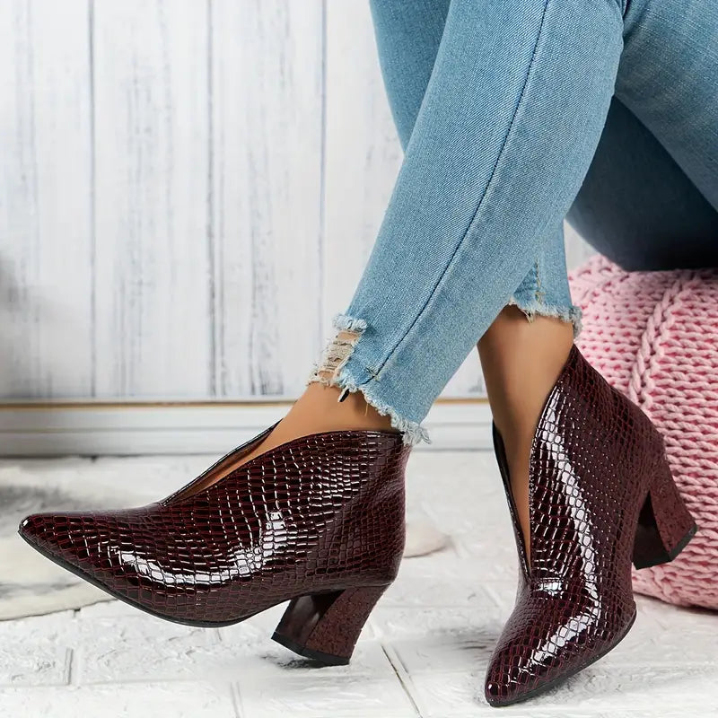 Women's Reptile-Textured Ankle Boots with Comfortable Fit 3
