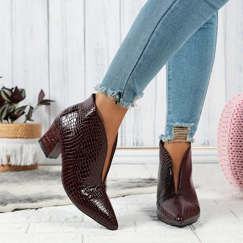 Women's Reptile-Textured Ankle Boots with Comfortable Fit 4