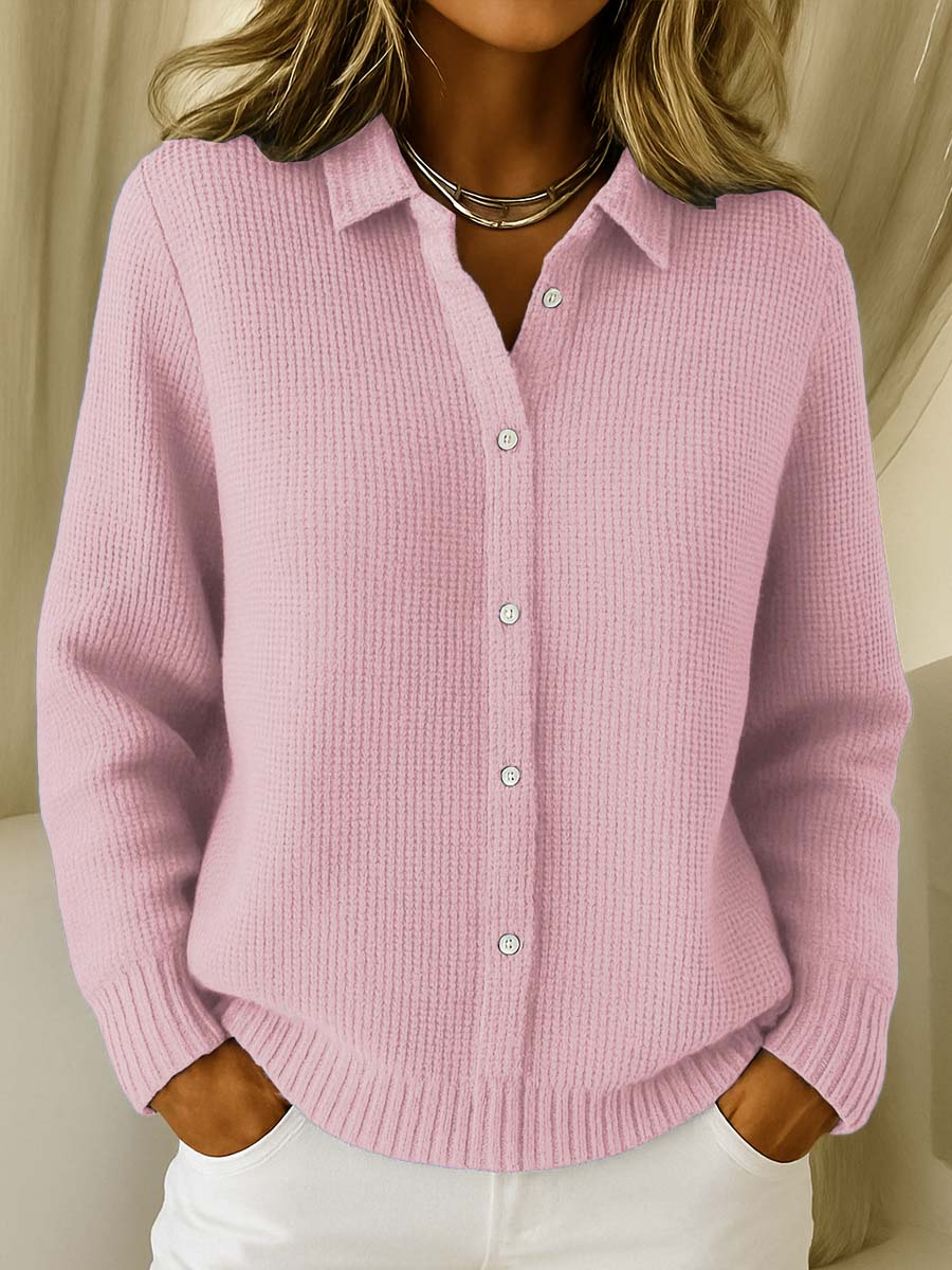 Women's Ribbed Button-Up Cardigan with Shirt Collar 2