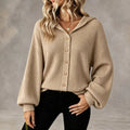 Women's Ribbed Hooded Button-Front Cardigan with Balloon Sleeves 0