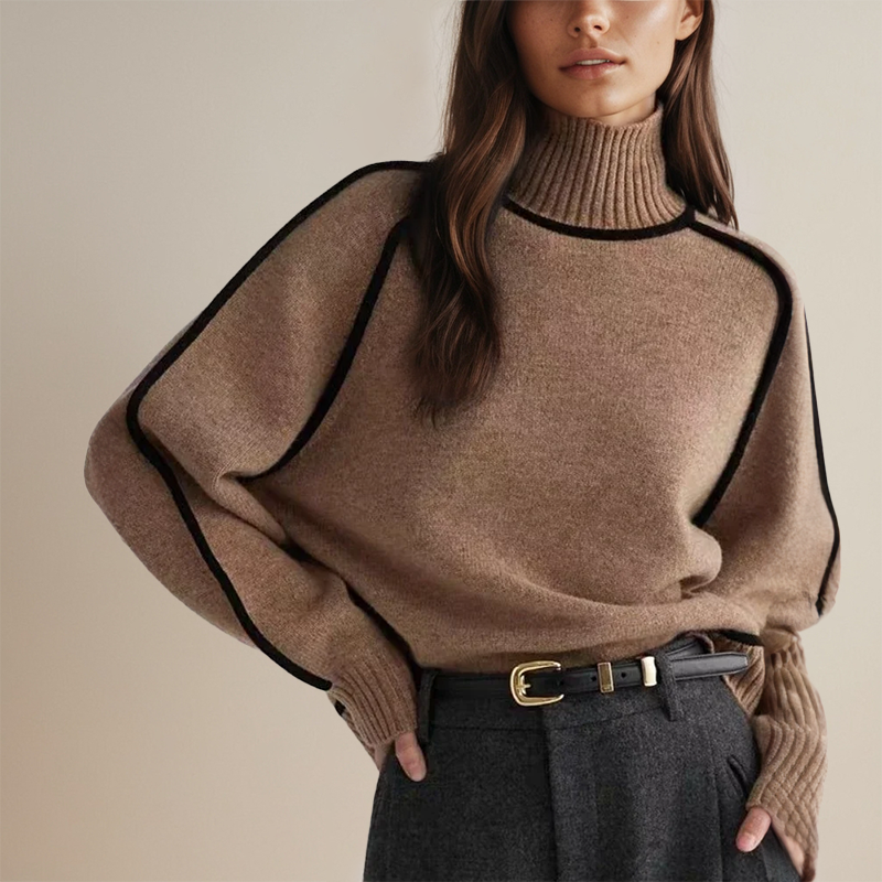 Women’s Ribbed Turtleneck Sweater with Side Stripes 0