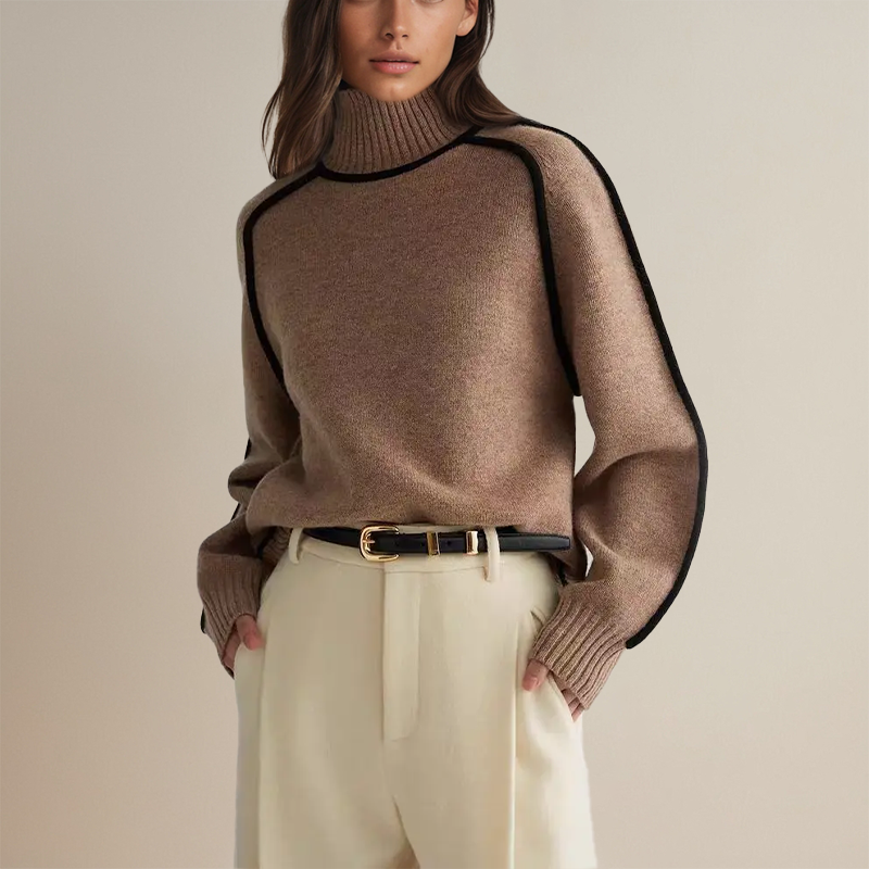 Women’s Ribbed Turtleneck Sweater with Side Stripes 1