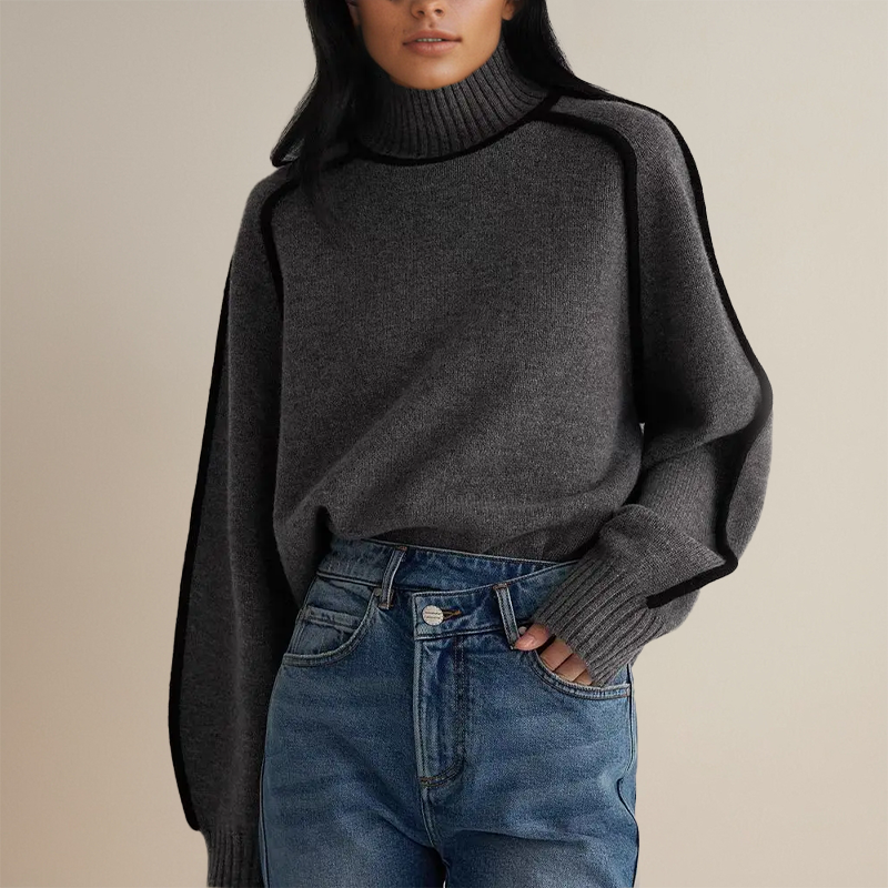 Women’s Ribbed Turtleneck Sweater with Side Stripes 2