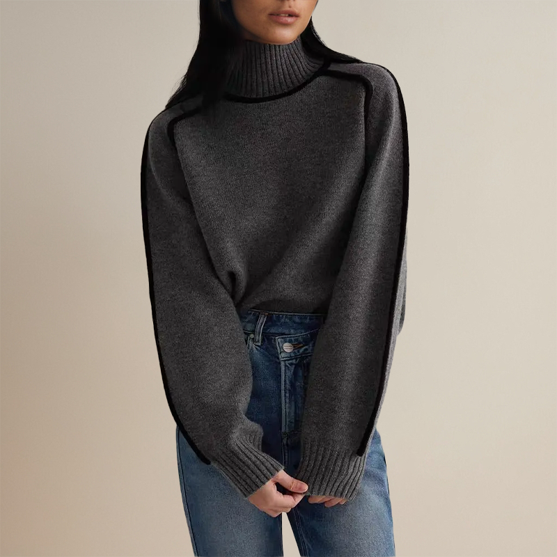 Women’s Ribbed Turtleneck Sweater with Side Stripes 3