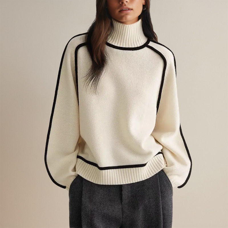 Women’s Ribbed Turtleneck Sweater with Side Stripes 4