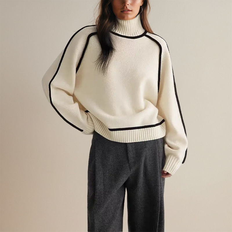 Women’s Ribbed Turtleneck Sweater with Side Stripes 5