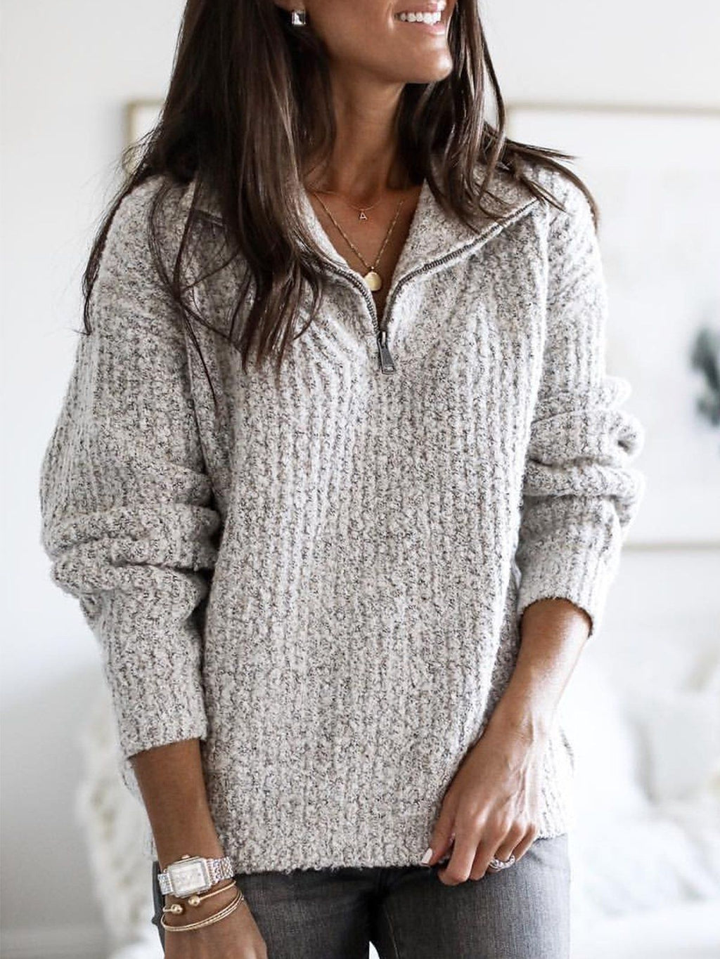 Women’s Ribbed Zip-Up Sweater with Soft, Comfortable Fit 0