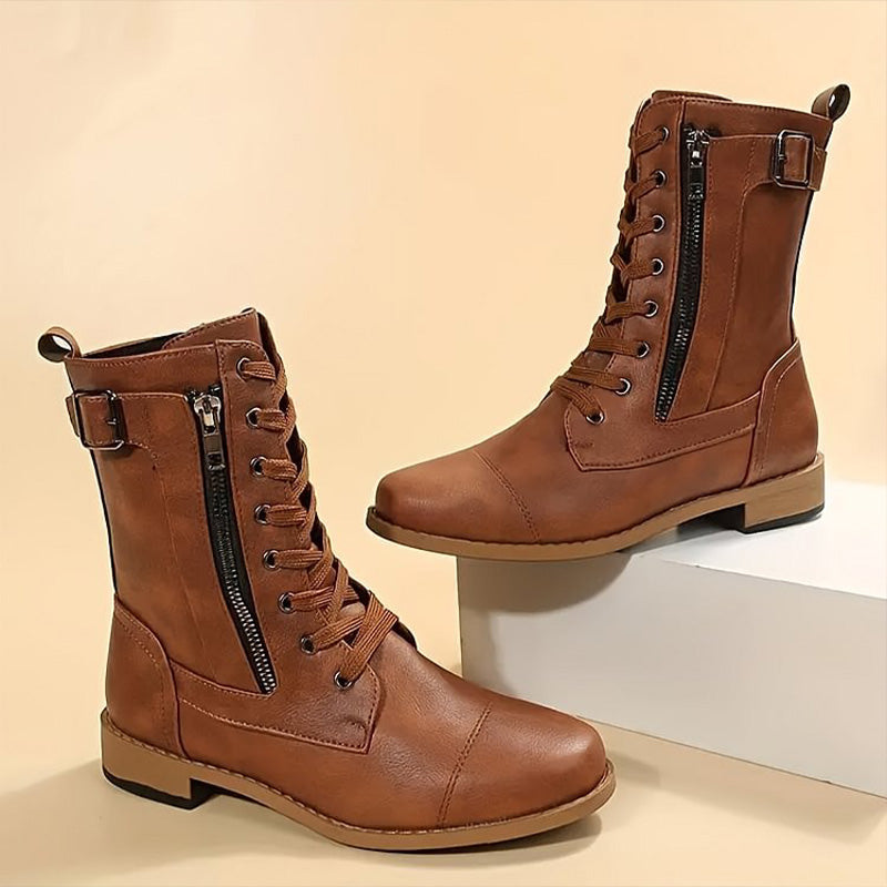 Women's Side-Zip Combat Boots with Rugged Sole and Durable Construction 1