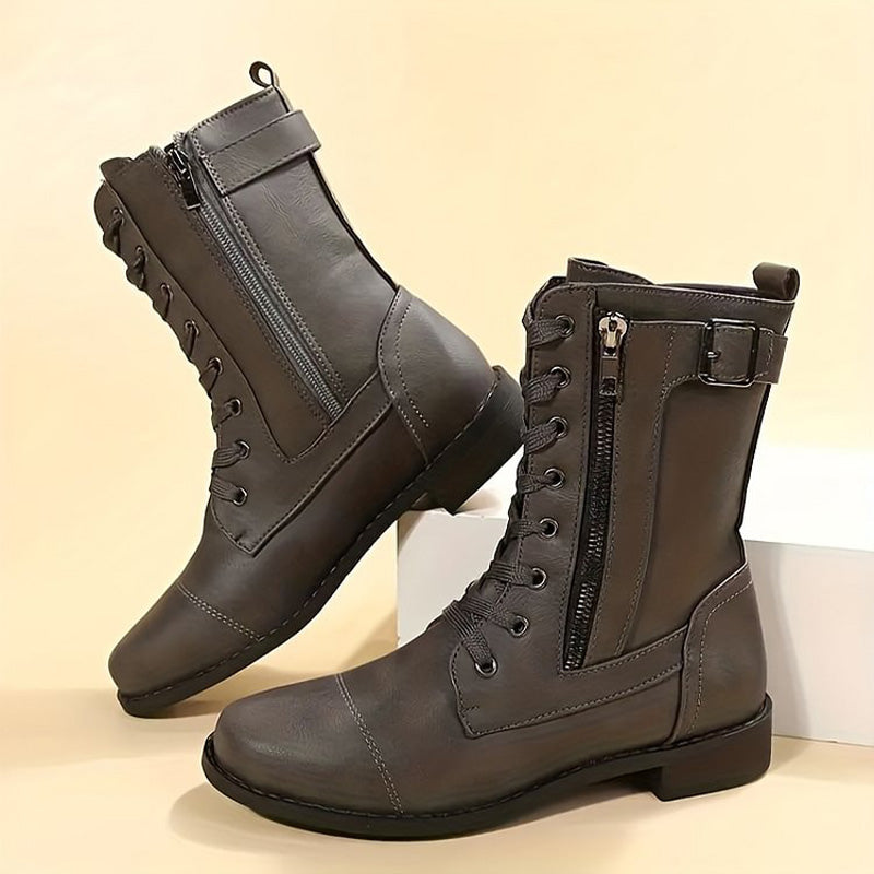 Women's Side-Zip Combat Boots with Rugged Sole and Durable Construction 2