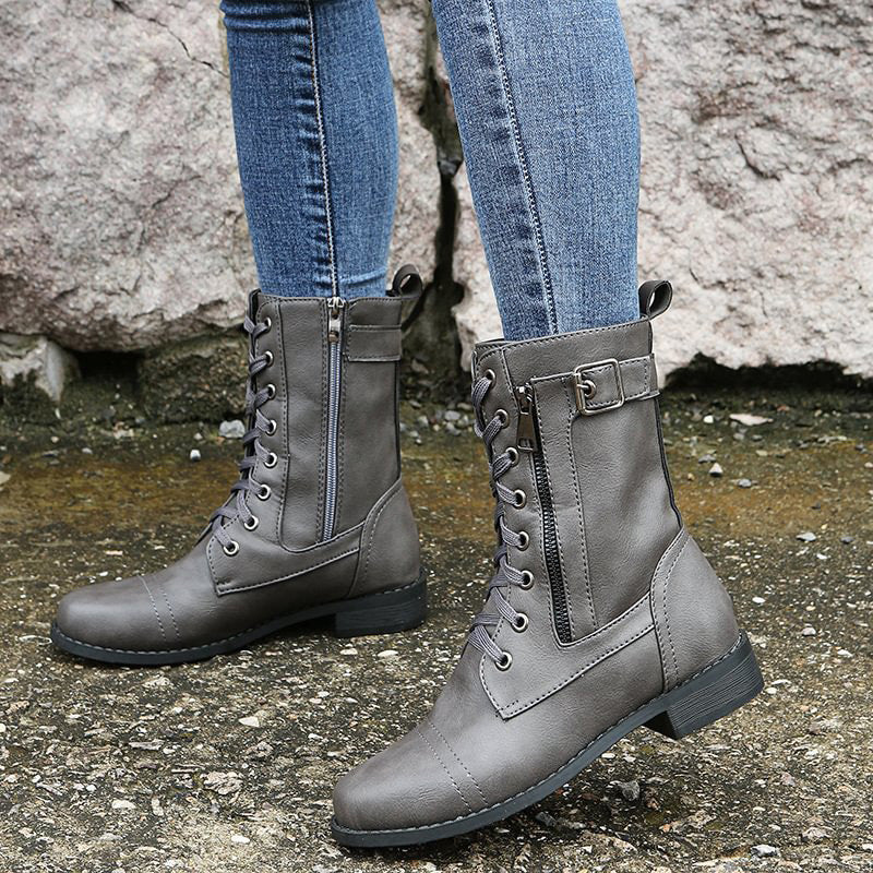 Women's Side-Zip Combat Boots with Rugged Sole and Durable Construction 4
