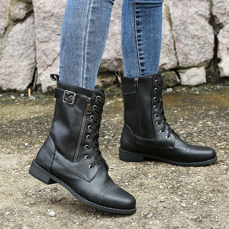 Women's Side-Zip Combat Boots with Rugged Sole and Durable Construction 5