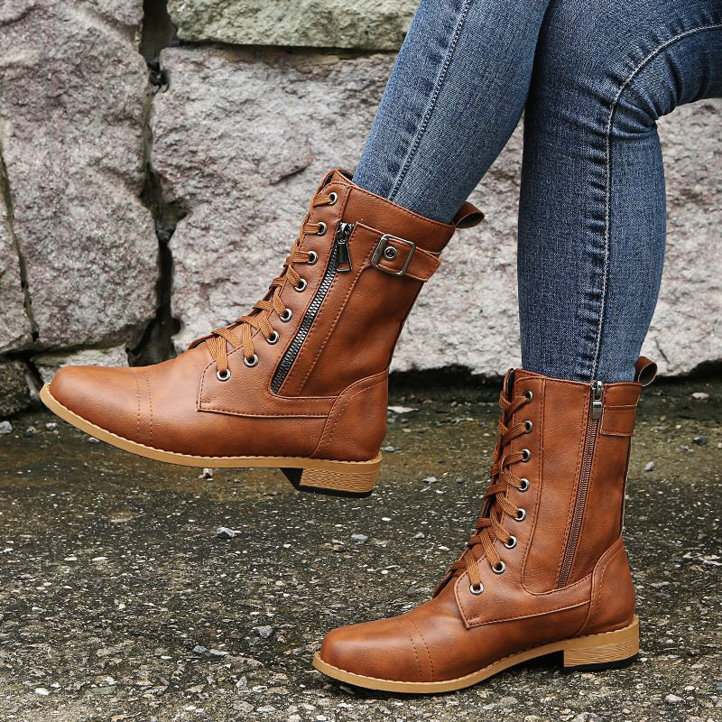 Women's Side-Zip Combat Boots with Rugged Sole and Durable Construction 6