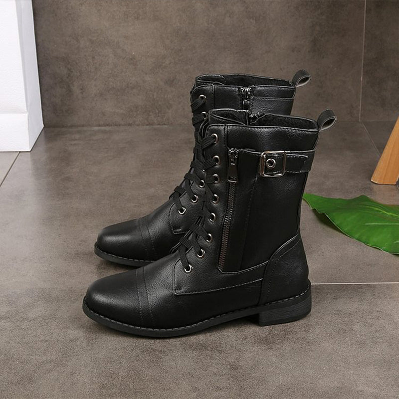 Women's Side-Zip Combat Boots with Rugged Sole and Durable Construction 7