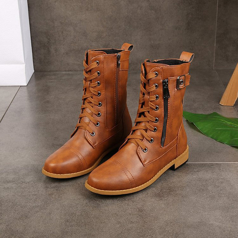 Women's Side-Zip Combat Boots with Rugged Sole and Durable Construction 8
