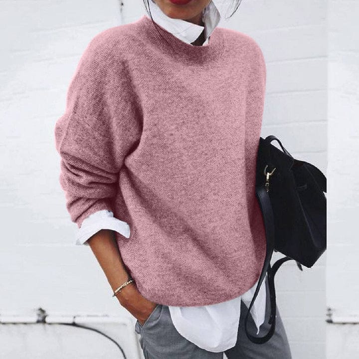 Women’s Soft Round Neck Pullover Sweater with Relaxed Fit 1