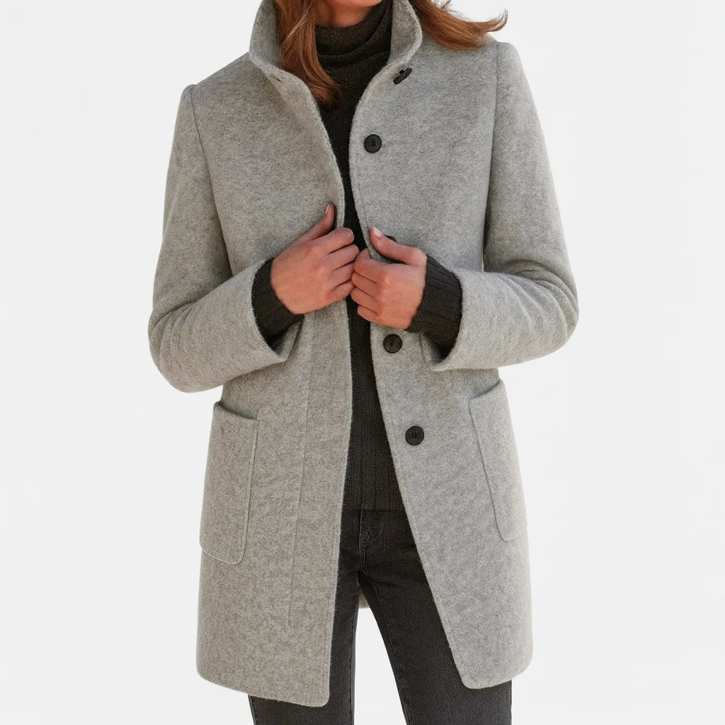 Women's Straight Fit Coat with Stand-Up Collar and Lightweight Lining 0