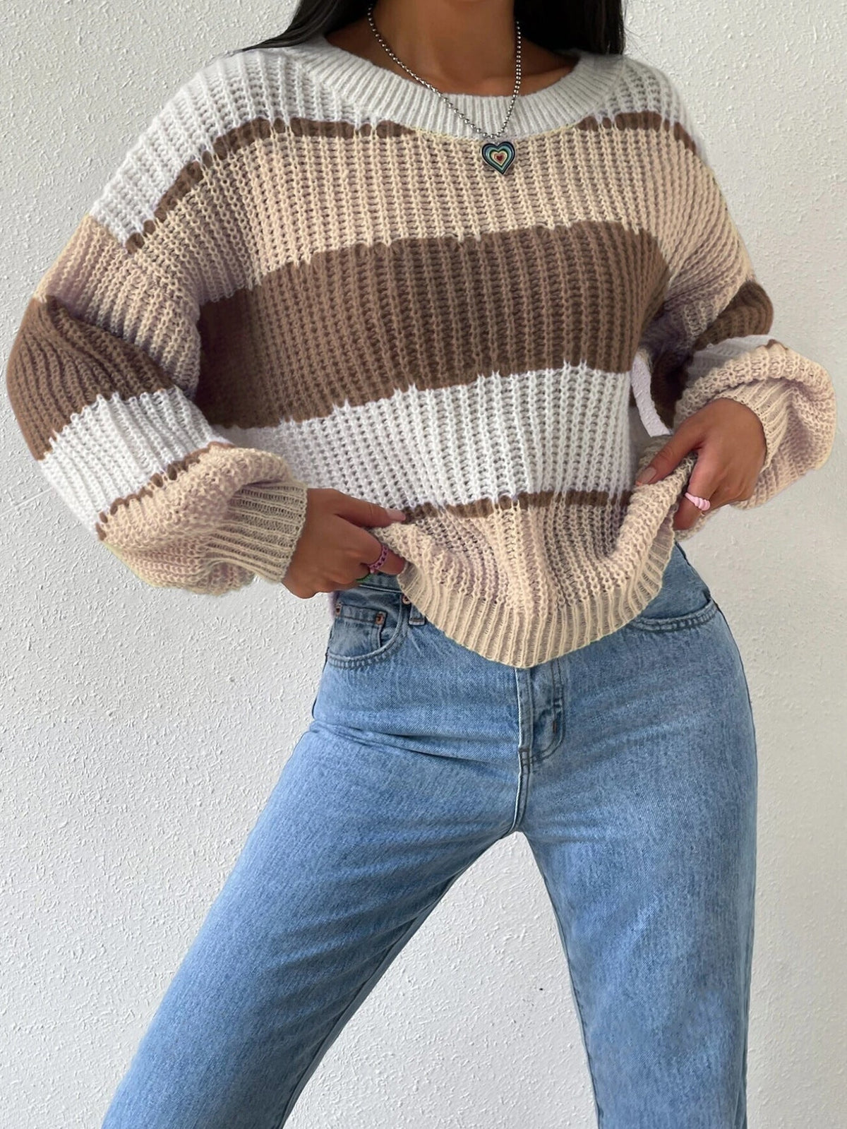 Women’s Striped Knit Pullover Sweater with Relaxed Fit 2