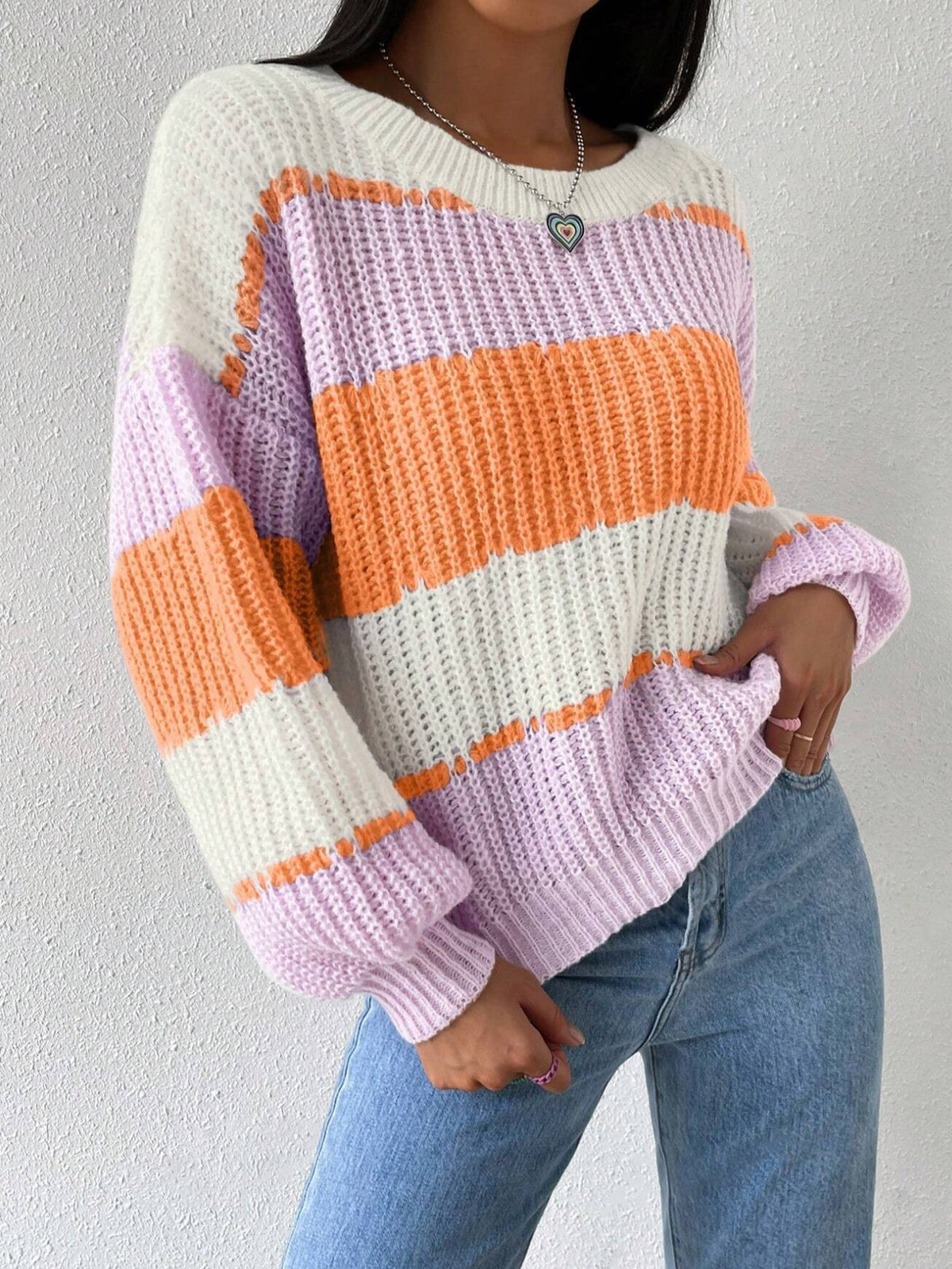 Women’s Striped Knit Pullover Sweater with Relaxed Fit 3