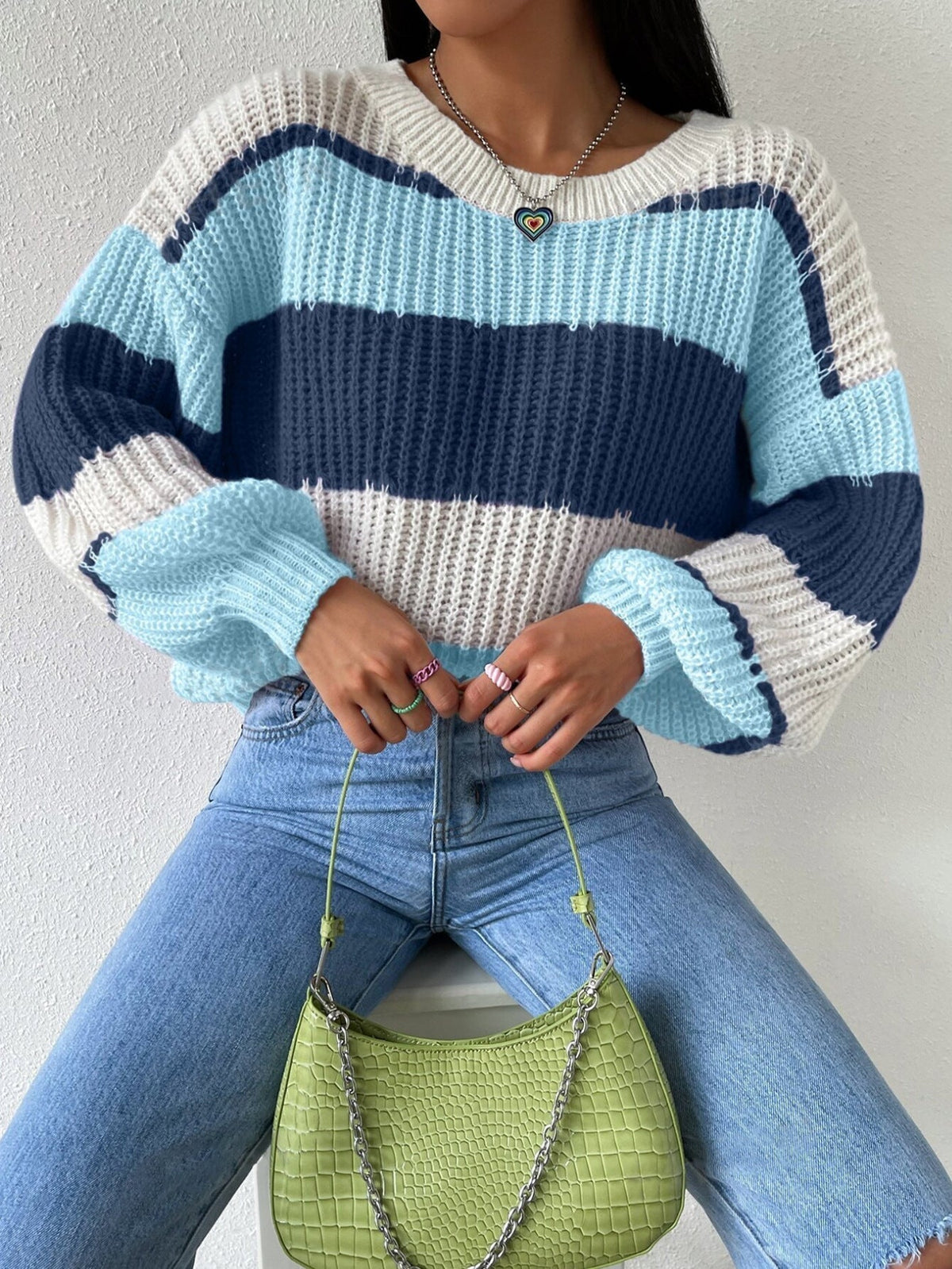 Women’s Striped Knit Pullover Sweater with Relaxed Fit 4