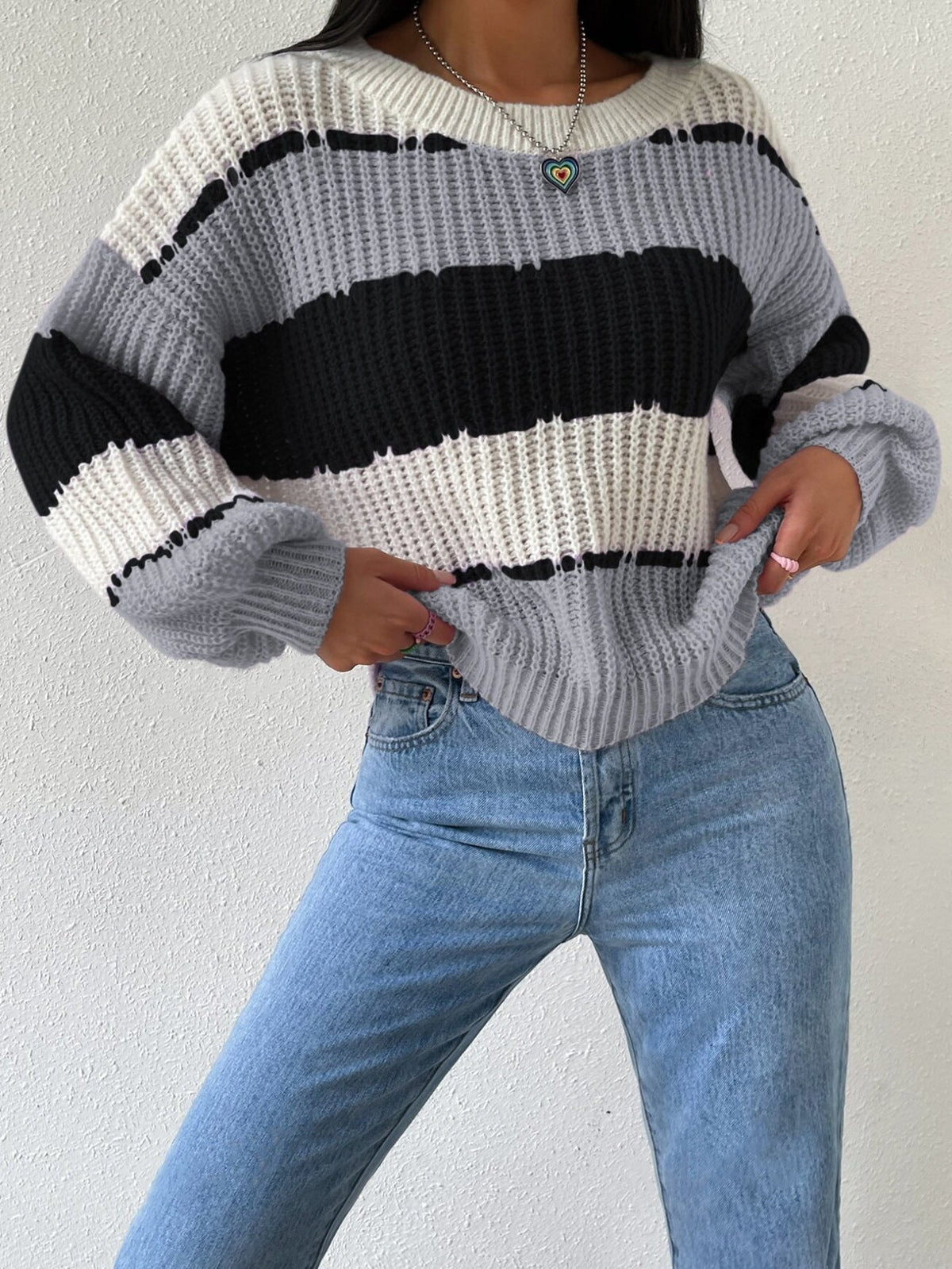 Women’s Striped Knit Pullover Sweater with Relaxed Fit 5
