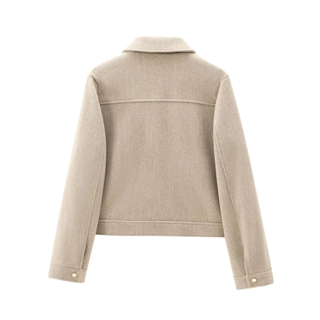 Women’s Tailored Wool Bomber Jacket with Zipper Closure 4