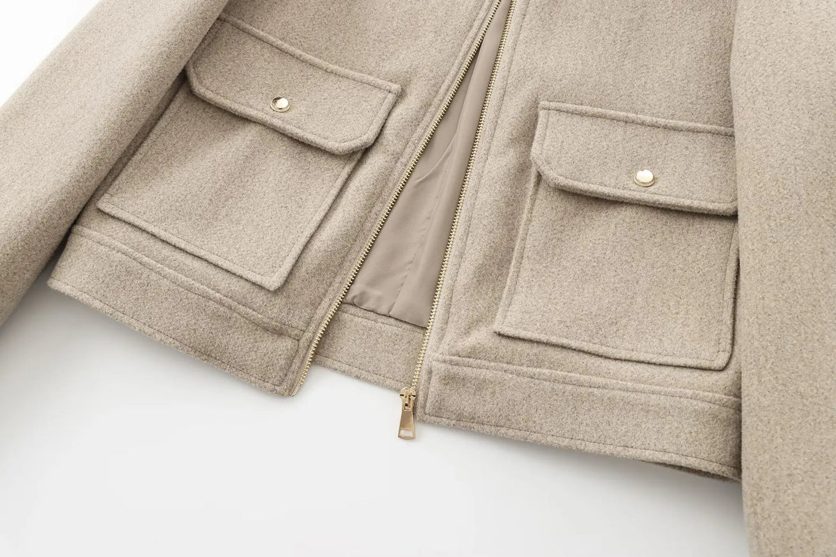 Women’s Tailored Wool Bomber Jacket with Zipper Closure 5